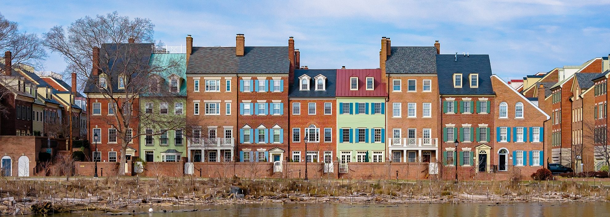 Row of brick townhouses in Old Town Alexandria, Virginia